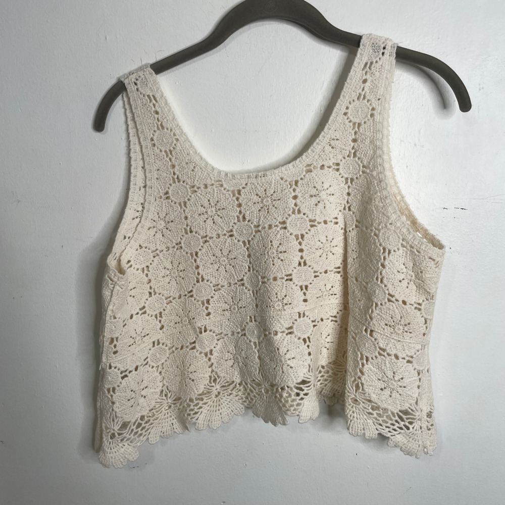 Ivory Crochet Crop Top Cotton Boho Floral‎ Tank XS Coachella Festival Hippie